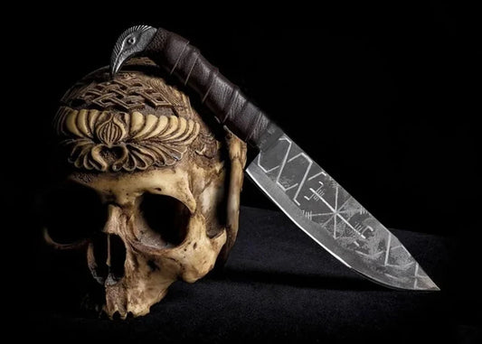 Handmade Viking Knife High Carbon Steel Leather Wrap Handle Raven Head Hunting Camping Anniversary Gift Items