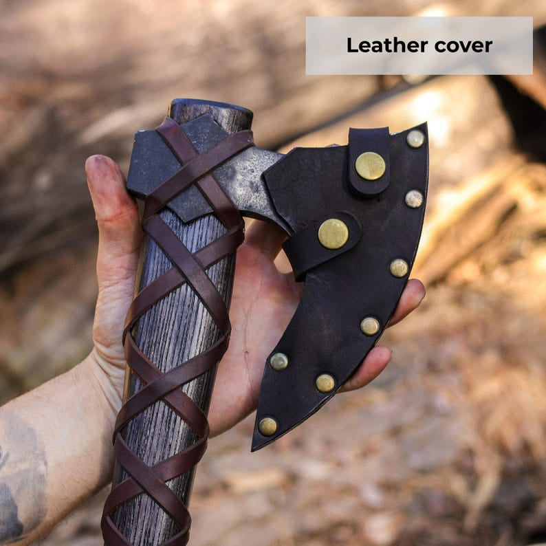 Nordic Battle Axe | Two-Handed Viking Axe Handmade | Scandinavian Functional Axe with Leather Sheath | Engraved Bearded Axe