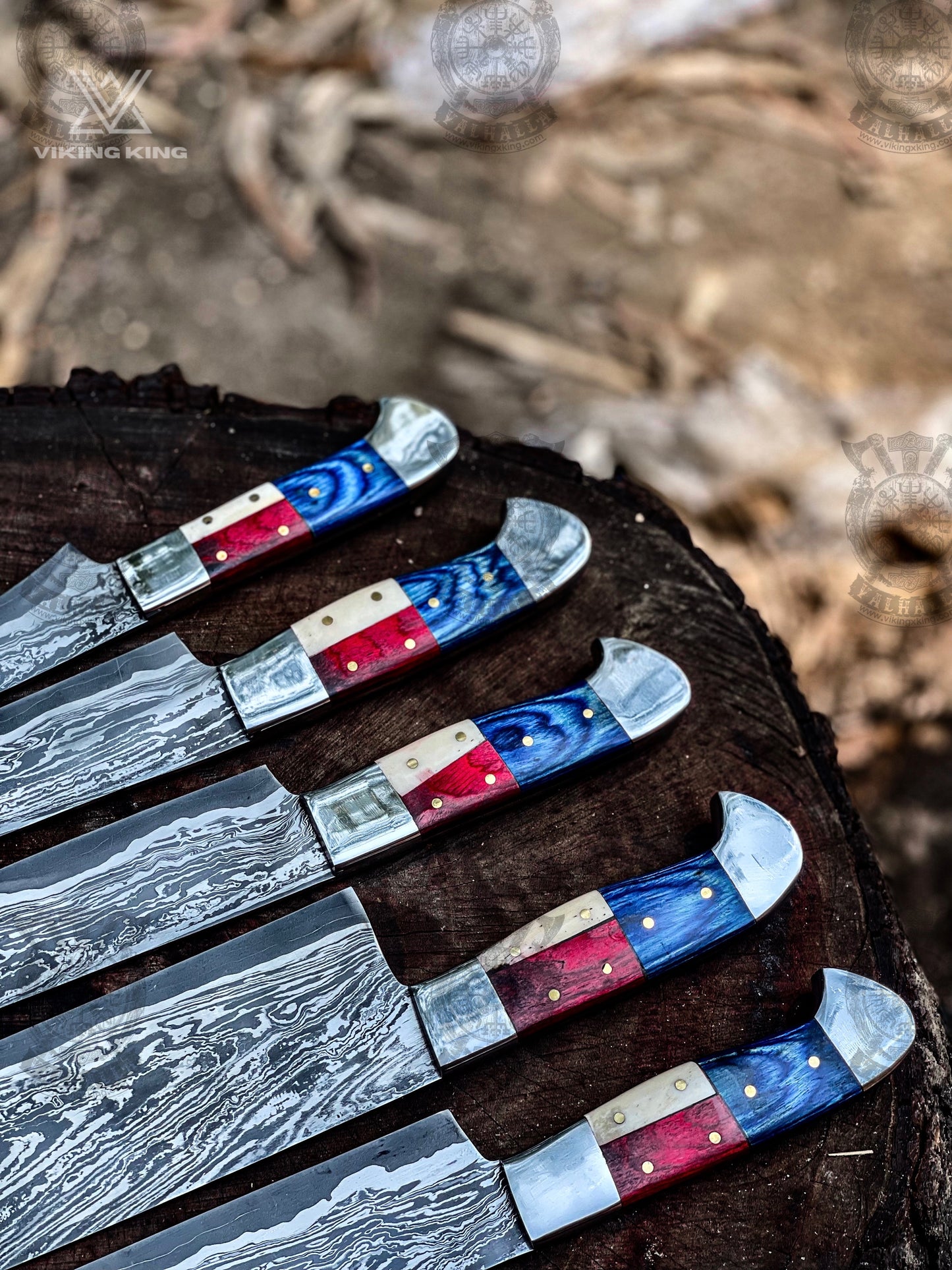 Handmade Damascus Chef Knife Set of 5Pc American Flag Handle Gift for Husband Kitchen Knife Groomsmen Gift Lover Gift for dad Gift for her