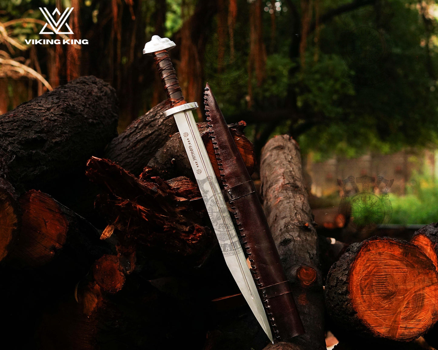 Hand-Forged Viking Seax Knife - Unique Personalized Medieval Blade as a Gift Viking set for Larp. Leather scabbard for seax ,Larp Sword